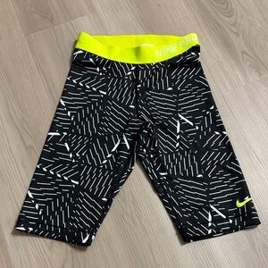 Nike Womens Pro 11 Bash Training Shorts, White/Black/Volt, Small NWOT